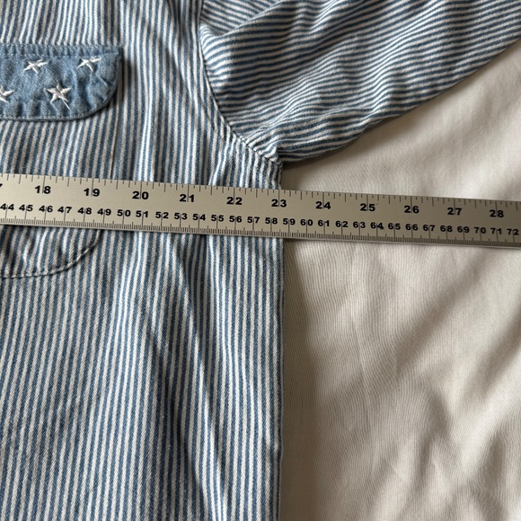 Vintage Lemon Grass Womens Striped Denim‎ Button Up Shirt Blue/White Large Train - Picture 11 of 15